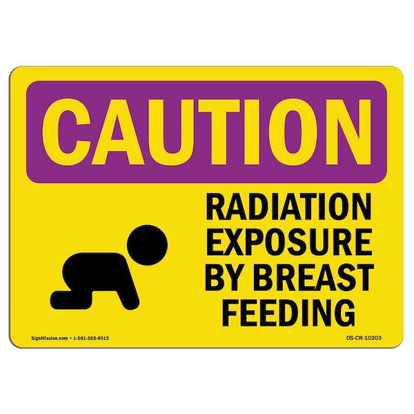 OSHA RADIATION Sign, Radiation Exposure By Breast Feeding, 18in X 12in Alum, 12" H, 18" W, Landscape